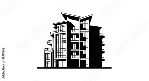 Modern Apartment Building Silhouette, Contemporary Architecture Design