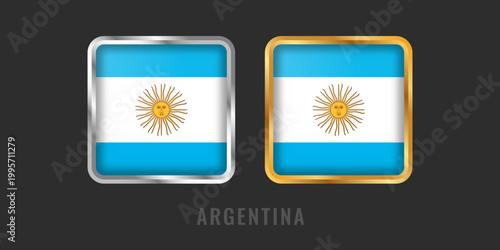 High-end gold and silver square frames featuring the flag of Argentina with the Sun of May. Ideal for "Made in Argentina" product branding and national icons.