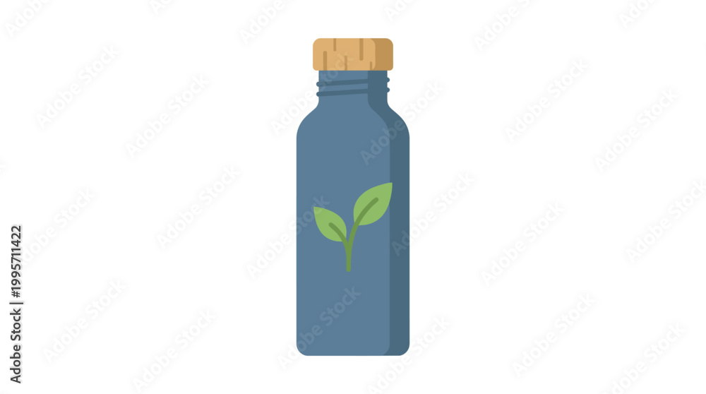 Fototapeta premium Reusable water bottle with leaf illustration, hydration and eco friendly lifestyle concept icon