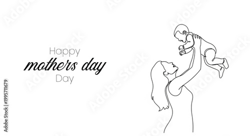 Mother's day line art illustration with a tender embrace