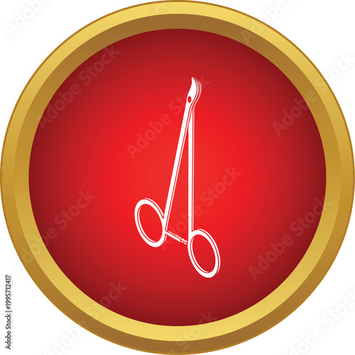 Surgical clamp forceps icon on a red background with a gold frame