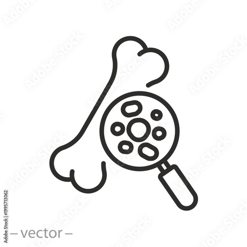 osteoporosis icon, porous bone structure, bone health examination, thin line symbol on white background - editable stroke vector illustration eps 10