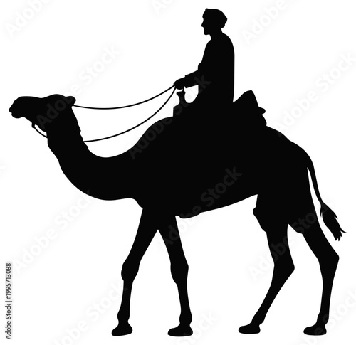 Camel Rider Riding Silhouette Vector Illustration, Isolated on Transparent Background