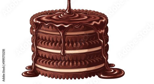 Stack of Chocolate Cookies with Cream Filling Drizzled with Melted Chocolate