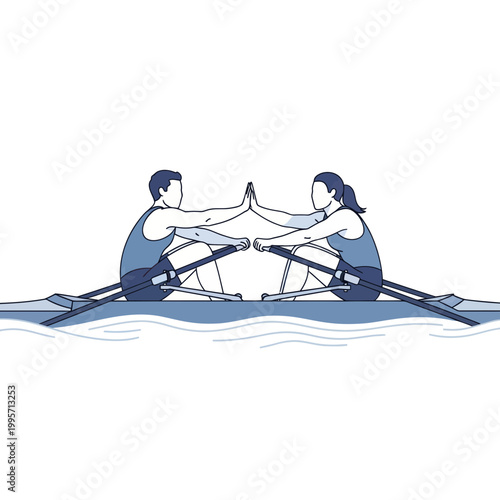 Teamwork Rowing Boat Couple High Five Success