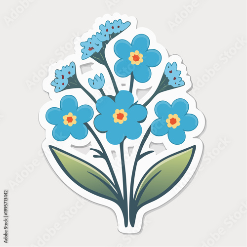 Illustration of a bouquet of blue forget-me-not flowers