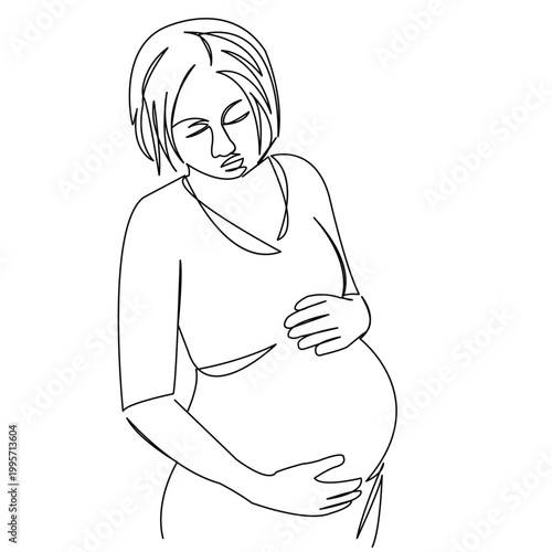 One continuous single drawing line art flat doodle pregnancy, mother, mom, woman, female, maternity. Isolated image hand draw contour on a white background
