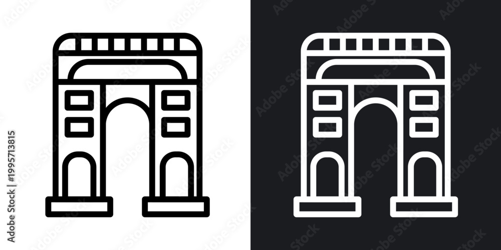 Fototapeta premium Arc de Triomphe outlined icon vector collection.