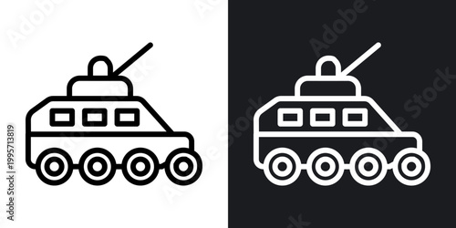 Fotografi Armored vehicle outlined icon vector collection.