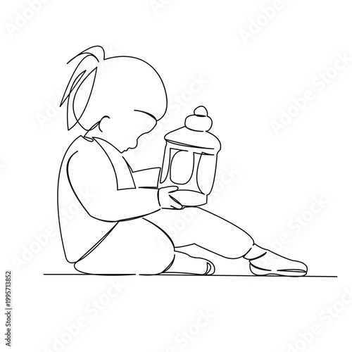 One continuous single drawing line art flat doodle flashlight, child, beautiful, cute, childhood, night, dark, candlestick. Isolated image hand draw contour on a white background
