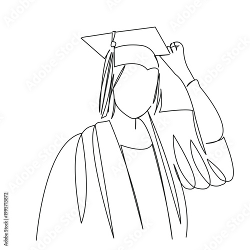 One continuous single drawing line art flat doodle female, happy, student, girl, woman, college, graduate. Isolated image hand draw contour on a white background
