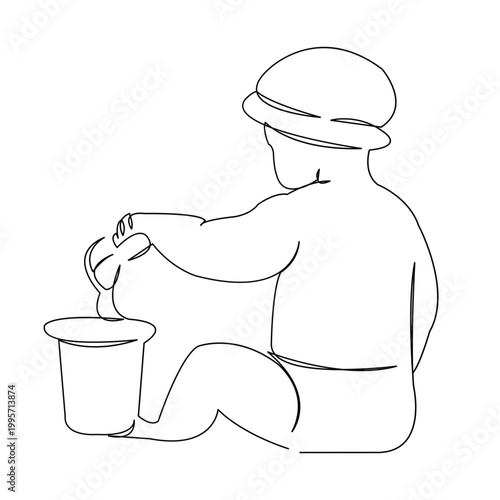 One continuous single drawing line art flat doodle outdoor, summer, sand, child, kid, childhood, beach, vacation, fun. Isolated image hand draw contour on a white background
