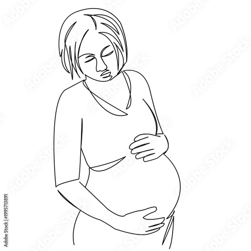 One continuous single drawing line art flat doodle pregnancy, mother, mom, woman, female, maternity. Isolated image hand draw contour on a white background
