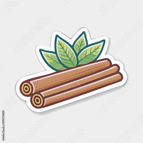 Cinnamon sticks with leaves illustration