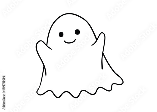 hand drawn cute ghost vector illustration for icon, apps, website, coloring page