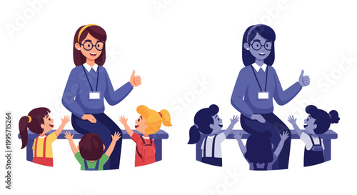 Teacher with Children in Classroom, Educational Activity, Learning Together