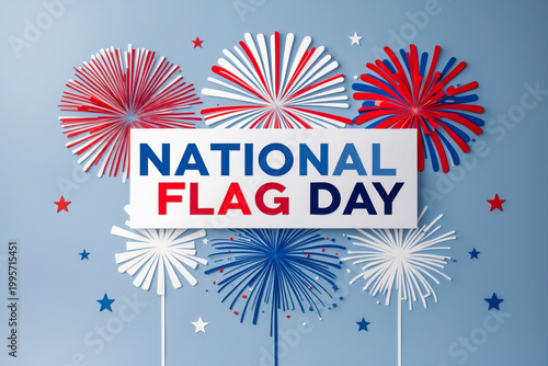Banner poster postcard for patriotic National Flag Day USA, star and striped fabric AI Generative