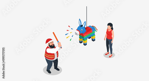 Festive Celebration - Colorful Pinata and Friends Enjoying a Fun Party.