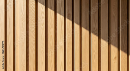 Sunlit wooden wall a study in vertical lines and warm tones capturing the play of light and shadow on textured wood