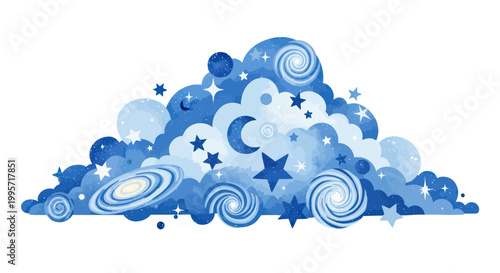Dreamy Galaxy Cloud with Stars and Swirls, Cosmic Fantasy Illustration
