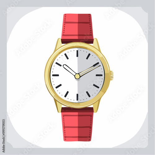 Gold Wristwatch with Red Leather Strap