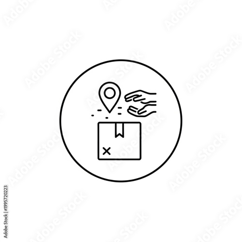 Delivery tracking with location marker and protective hands icon representing secure shipment and logistics