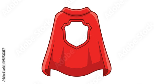 Red Superhero Cape with Shield Emblem, Vector Illustration