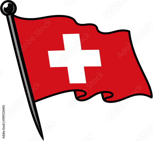Switzerland Flag Pin Wavy Style Vector Illustration