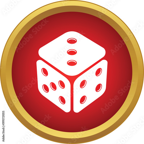 White dice cube symbolizing chance and gambling on a vibrant red and gold icon