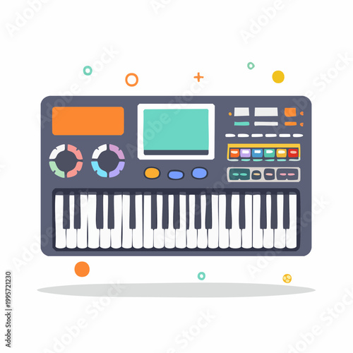 Flat Design Synthesizer Keyboard with Colorful Controls
