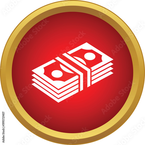 Stacks of white money bills representing currency and financial success within a red circle icon