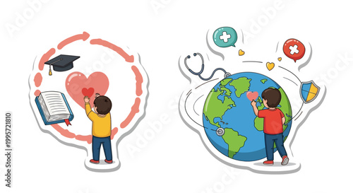 Childrens Educational and Healthcare Concepts Represented in Illustrations.
