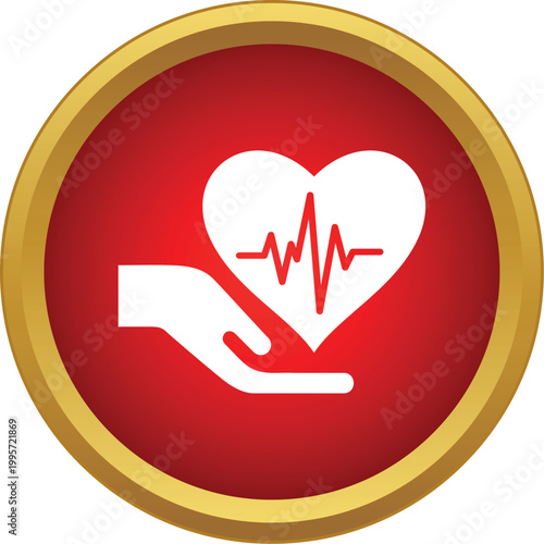 Hand holding a heart symbol with an electrocardiogram line, representing health and care