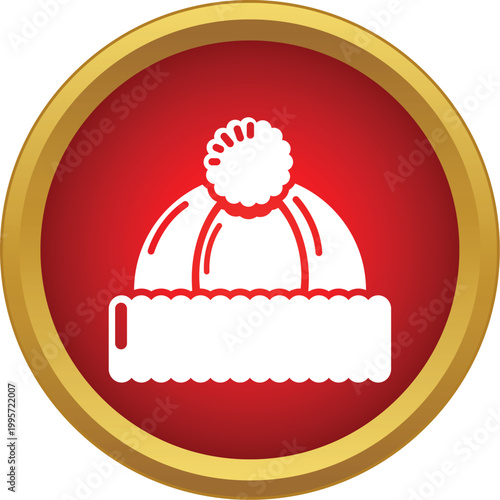 Winter knit beanie hat with a fluffy pom pom and folded edge