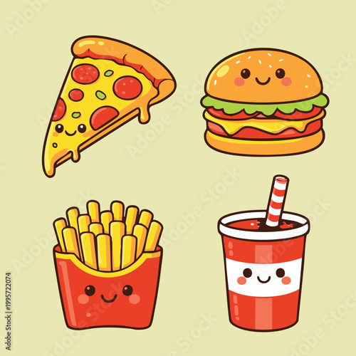 design vector gambar makan pizza burget drink