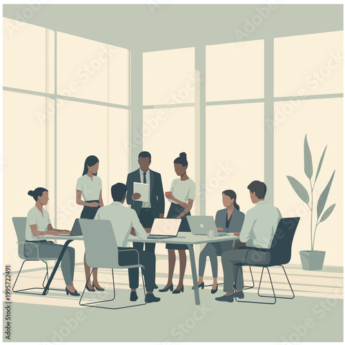 karyawan kantor berdiskusi meeting