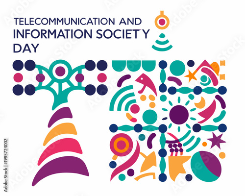 TELECOMMUNICATION AND INFORMATION SOCIETY DAY vector illustration isolated on white background