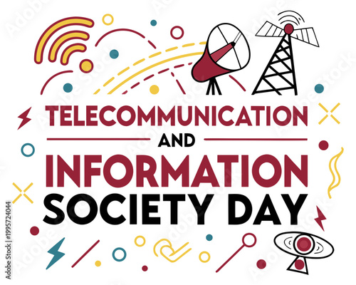 Telecommunication and Information Society Day Vector Illustration Isolated on White Background, Digital Network Theme