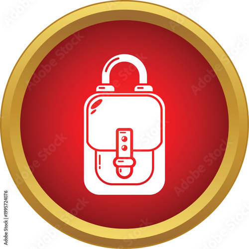 Small travel bag icon in a simple red and gold circular frame