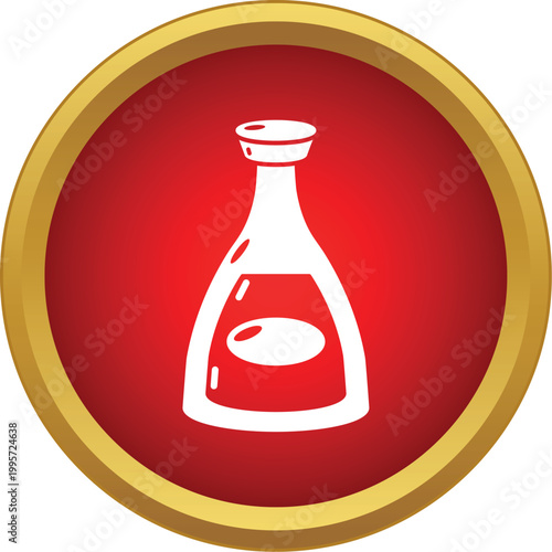 Olive oil bottle with ingredient label icon on a red and gold button