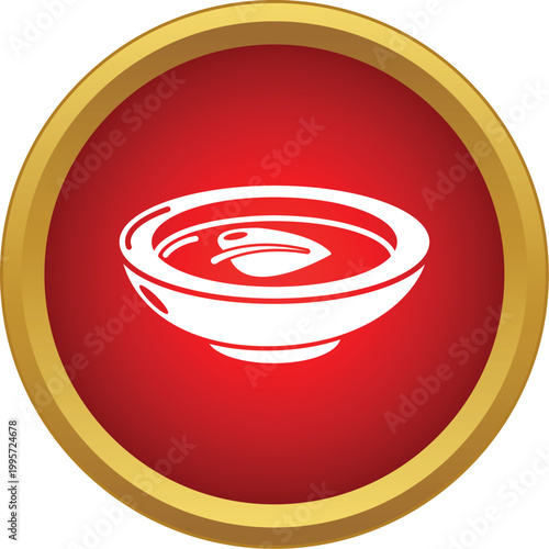 Soup bowl with spoon icon on a red and gold button