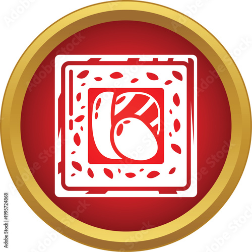Sushi maki roll icon in a red and gold circle button