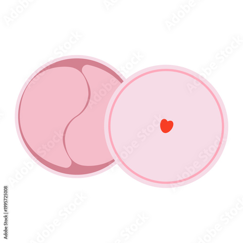 Open round jar with pink hydrogel eye patches, top view skincare vector illustration.