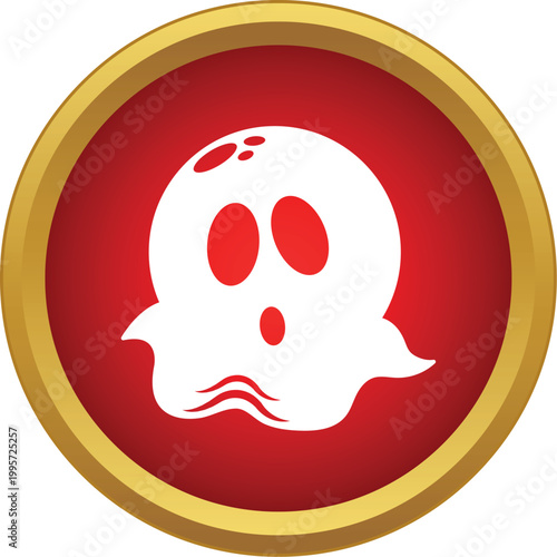 White spooky spirit symbol on a red background with gold border
