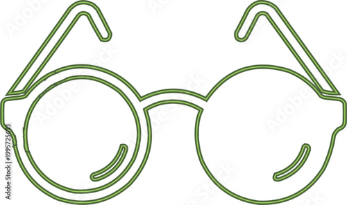 Eyeglasses feature a classic round frame style design.