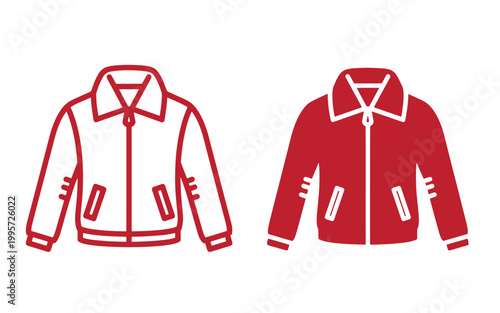 Red and white jacket on black background, two styles jackets clothing fashion