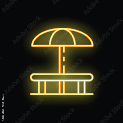 Glowing neon line sunbed icon isolated on black background, vector illustration