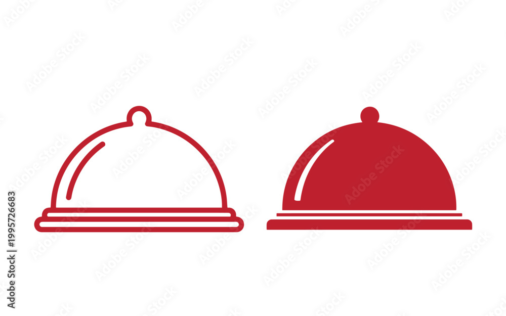 Fototapeta premium Red cloche server line and solid style, on white background, food cover dish cover restaurant kitchen red line solid fill