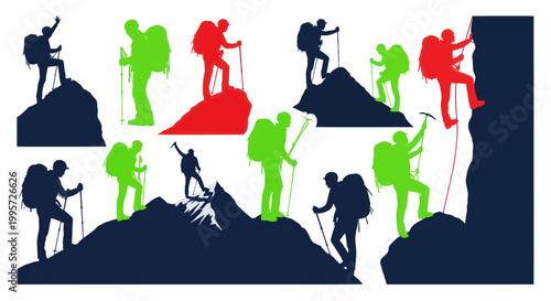 Silhouette Mountain Climbers Hiking Adventure Extreme Sports Peak Summit