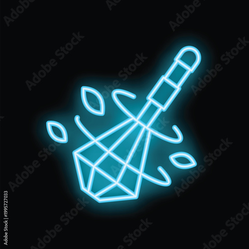 Bright blue neon sign of a whisk mixing ingredients with motion lines, ideal for a bakery, restaurant, or culinary business